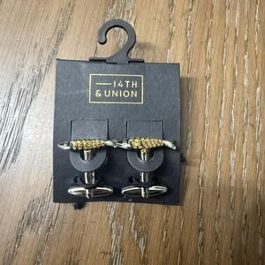 14th & Union Fish Skeleton Cufflinks Gold Tone Silver Mens Bullet Back Novelty